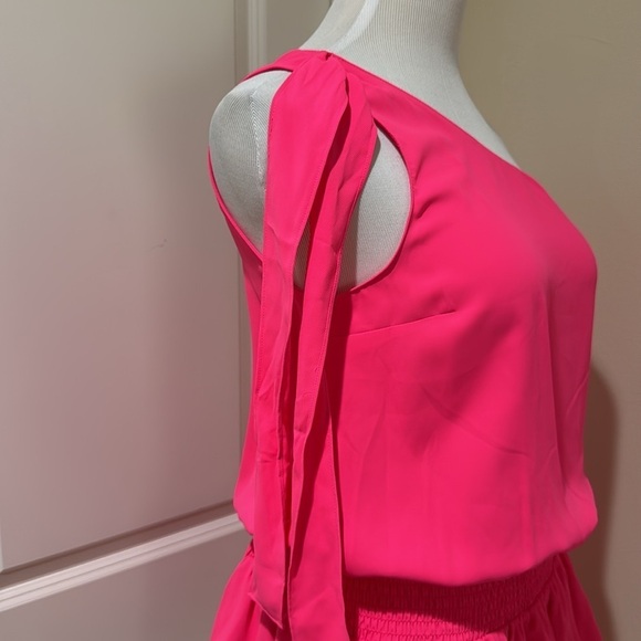 Amanda Uprichard Mckinley Barbie Pink One Shoulder Ruffle Tiered Dress Small - Picture 10 of 12